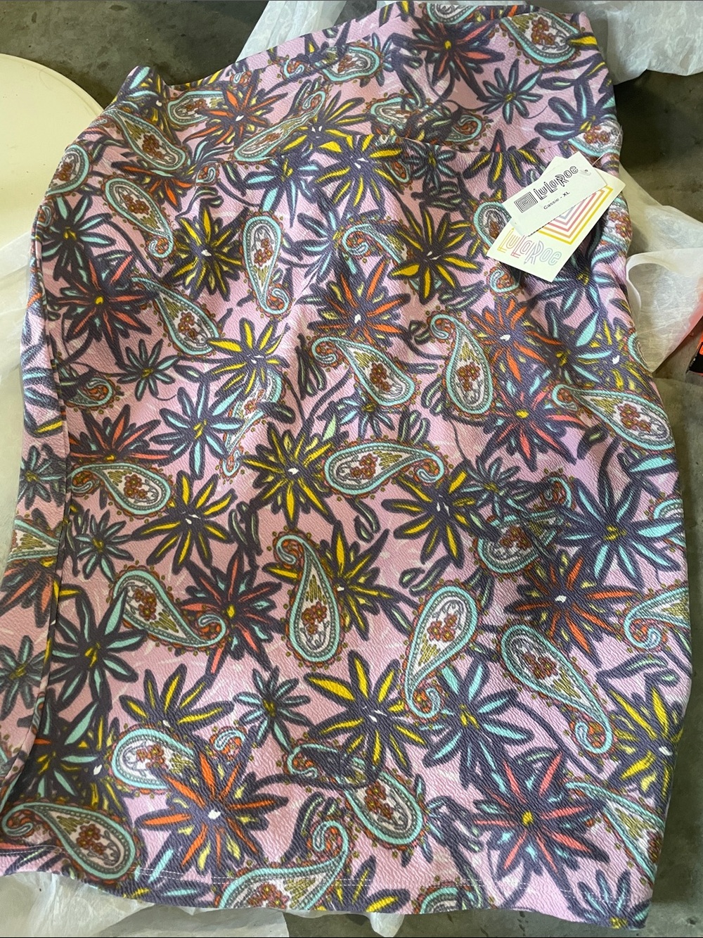 LuLaRoe Pink Paisley & Floral Pencil Skirt with Multicolor Accents
